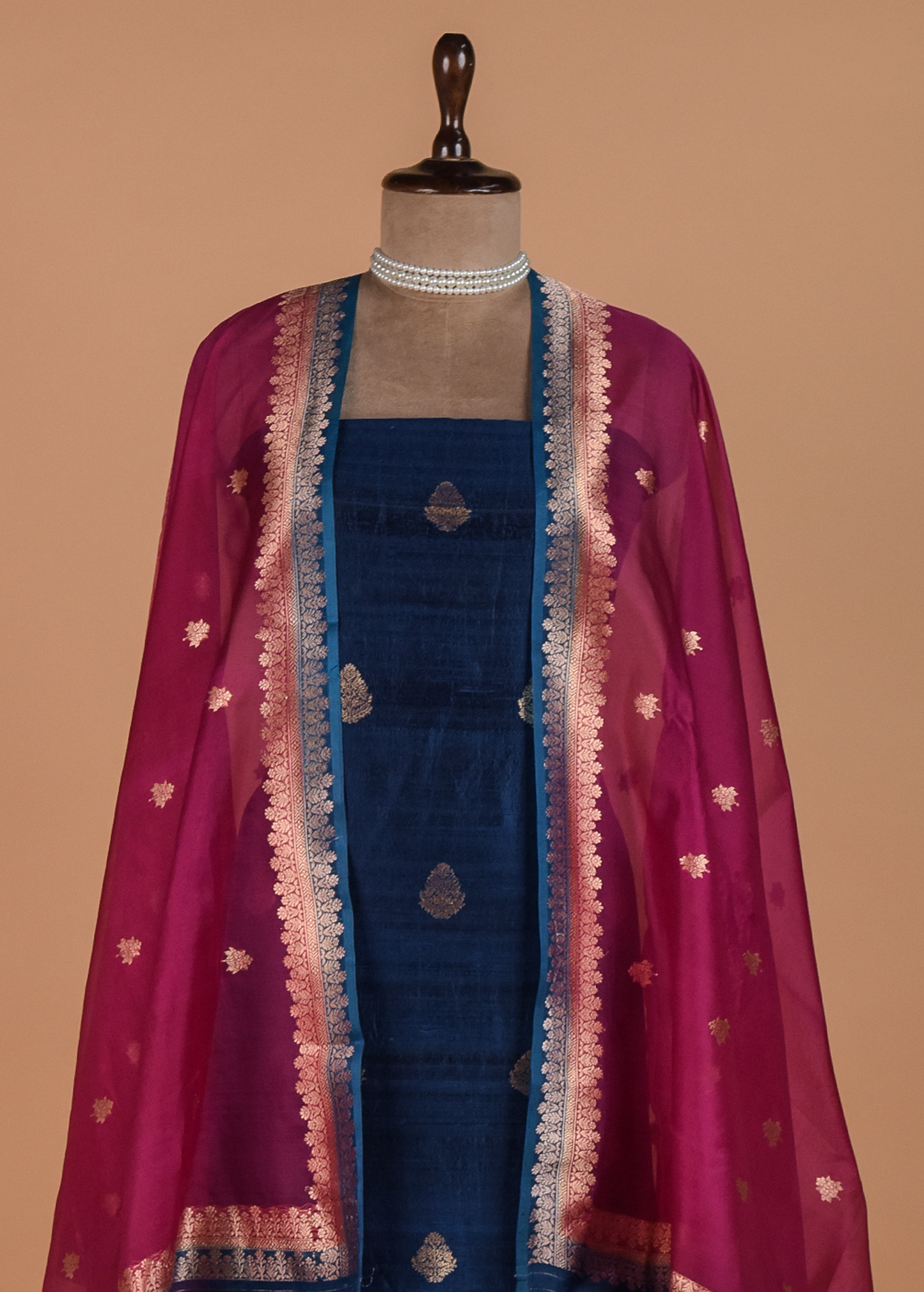 Blue Tussar Dress Material
