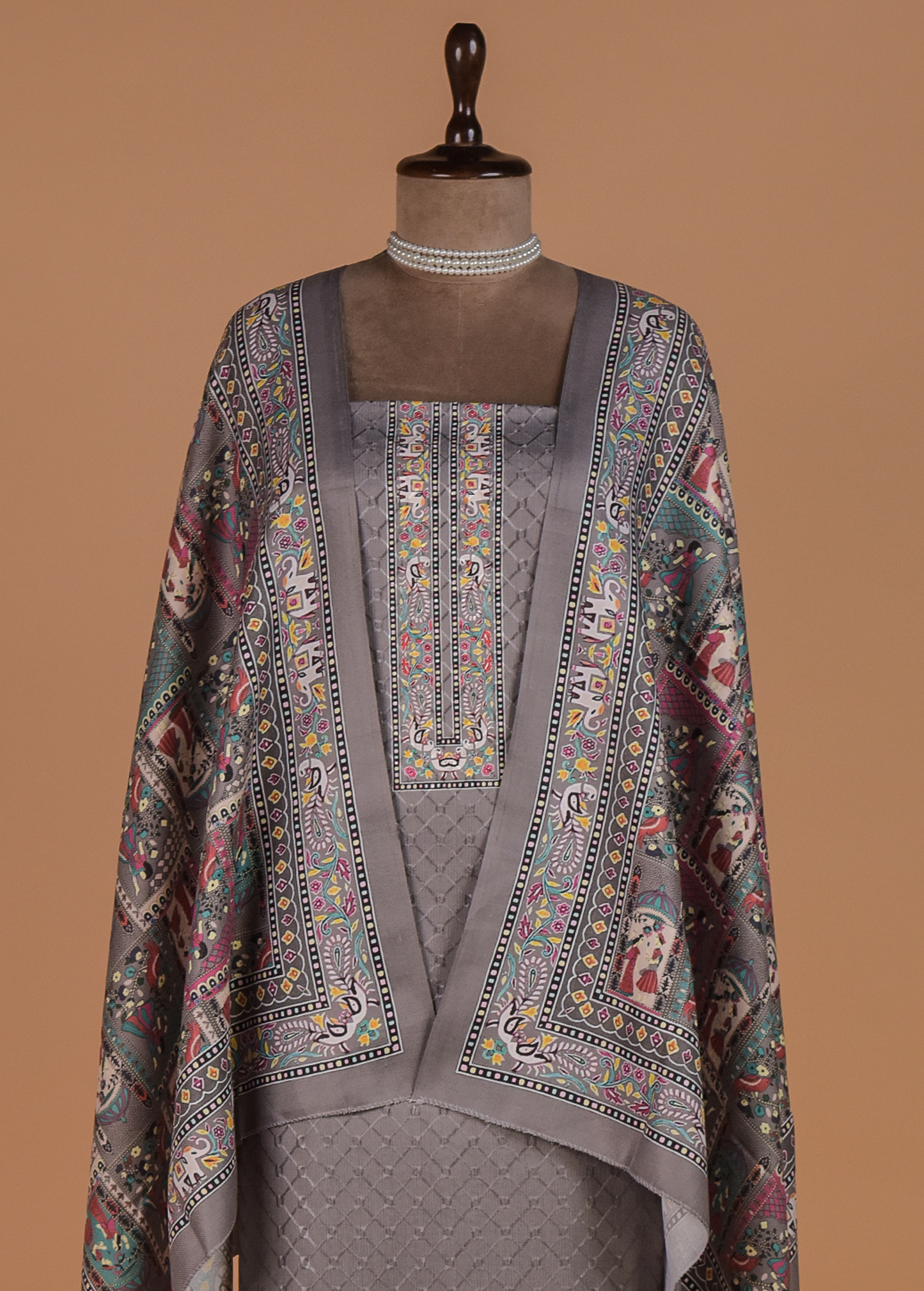 Grey Pashmina Dress Material