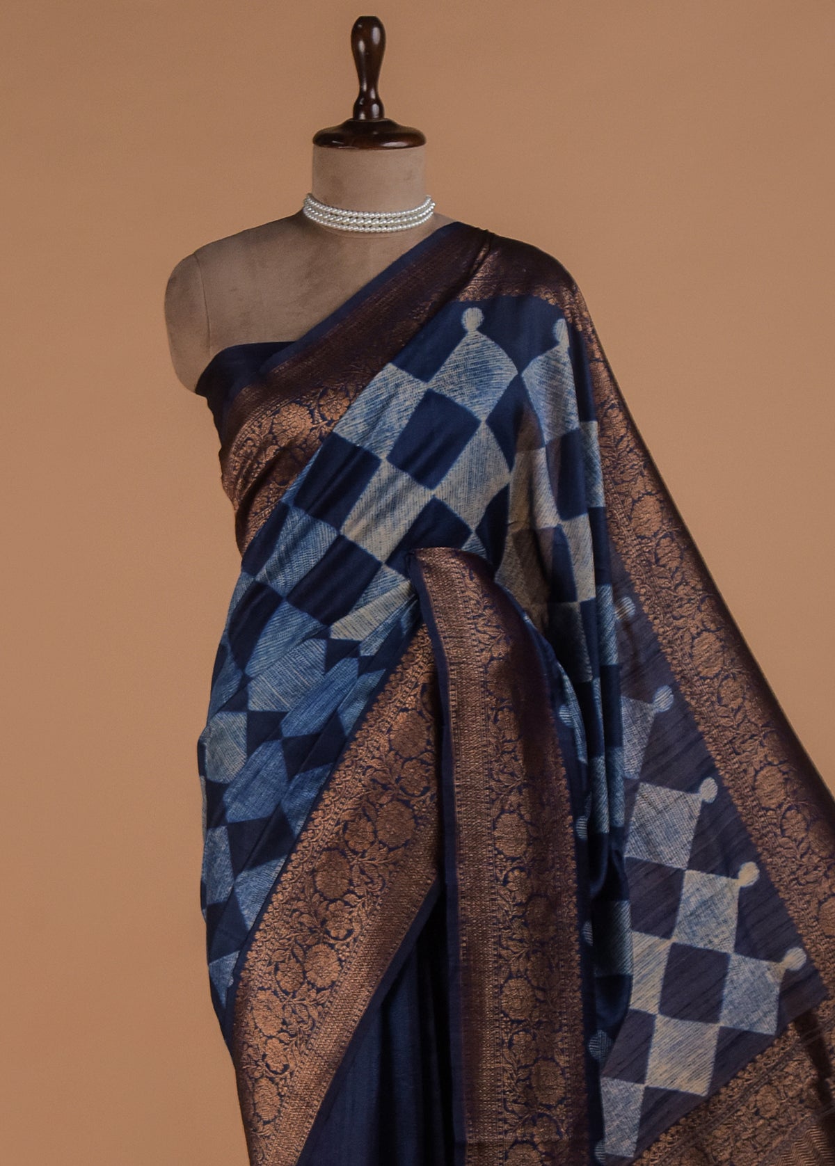 Blue Tussar Printed Saree