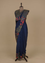 Blue Tussar Designer/embroidery Saree