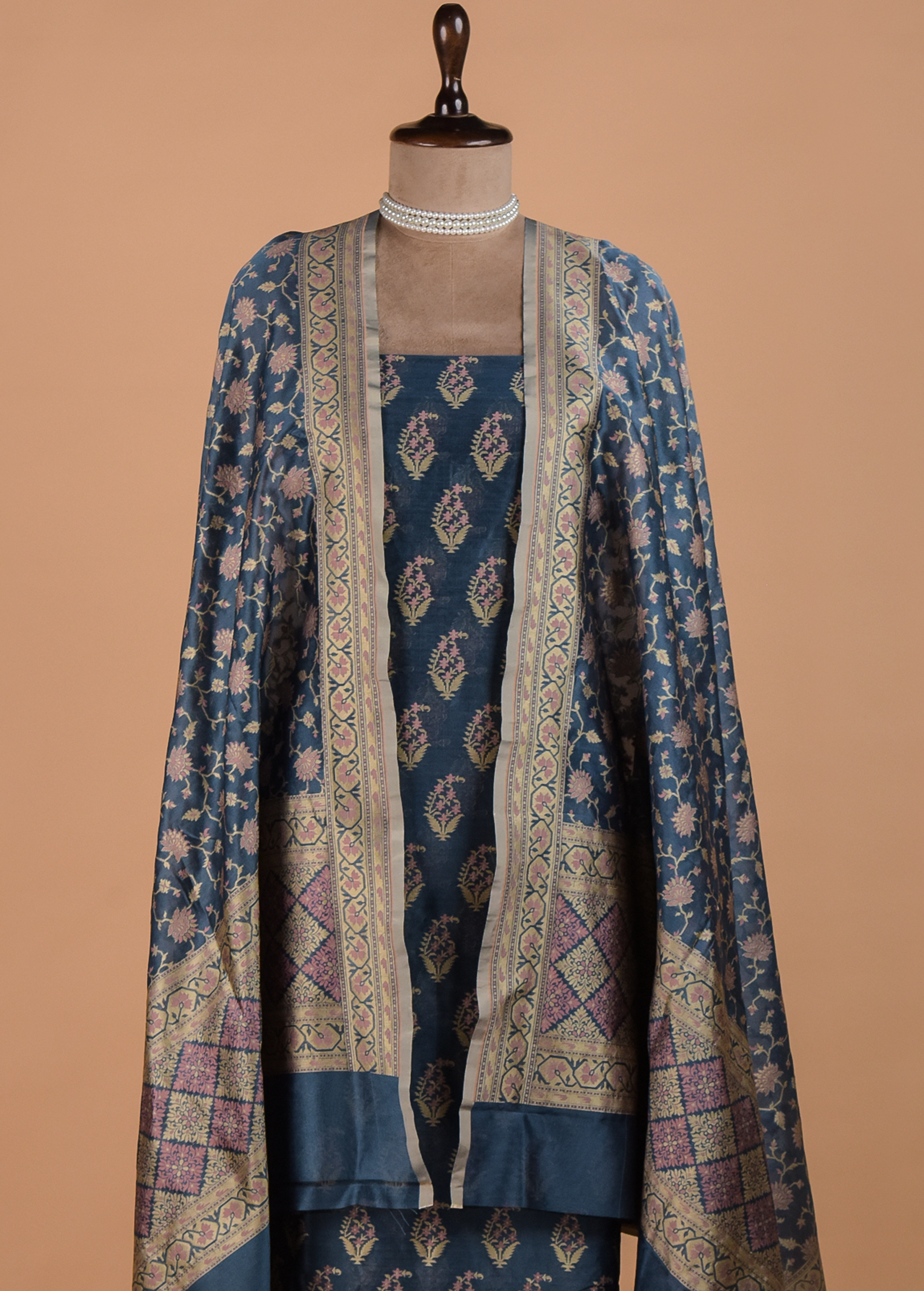 Blue Handwoven Cotton Dress Material - Image 2 | Greenways Delhi