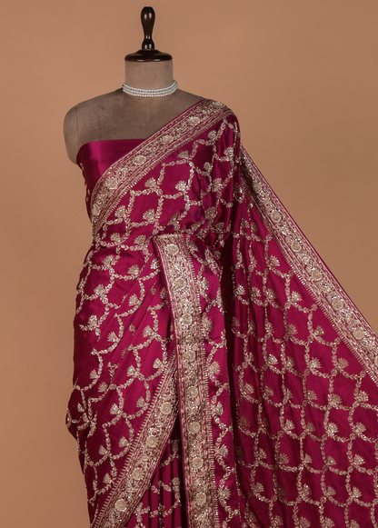 Pink Satin Embroidered Saree