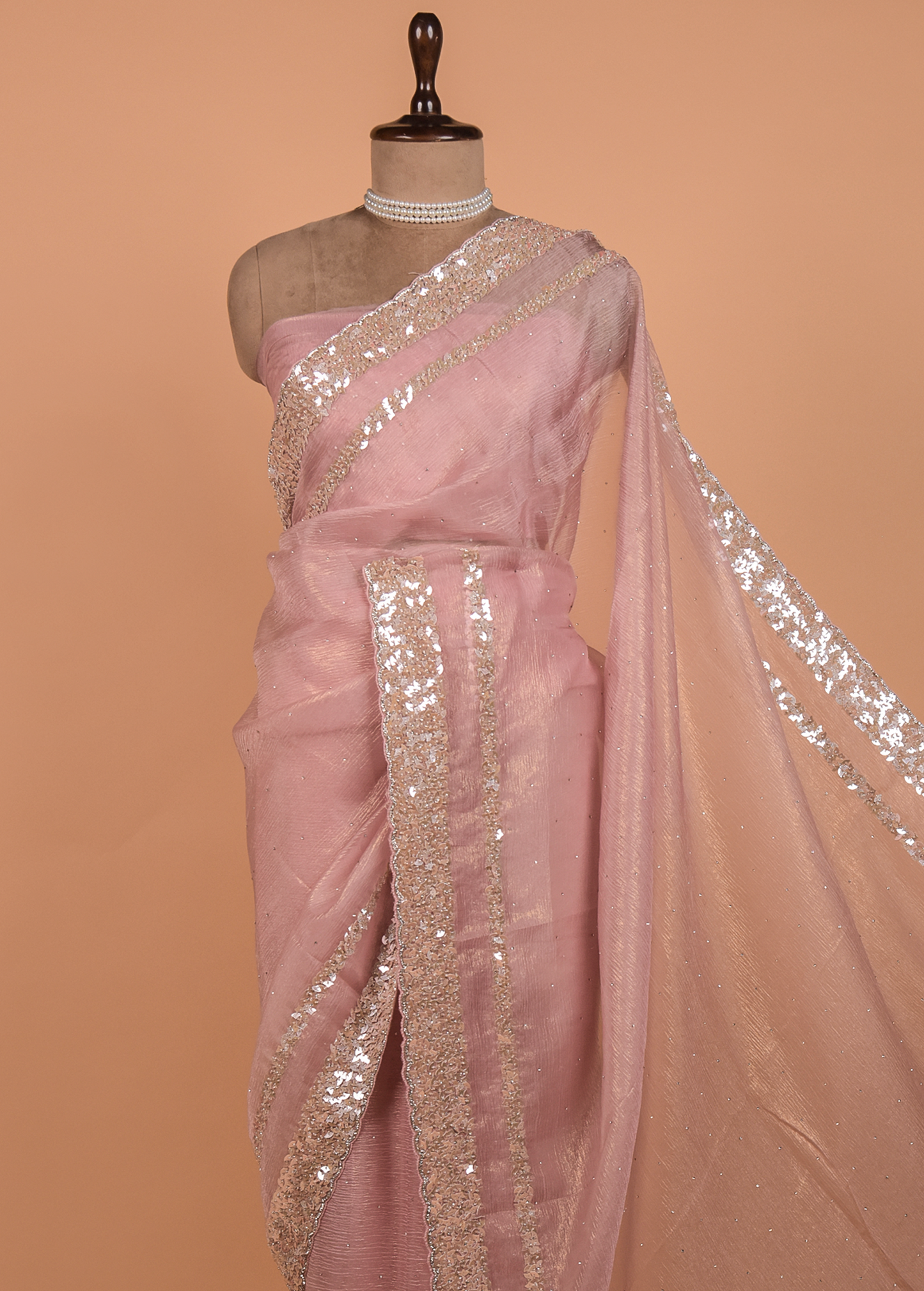 Pink Tissue Georgette Embroidered Saree