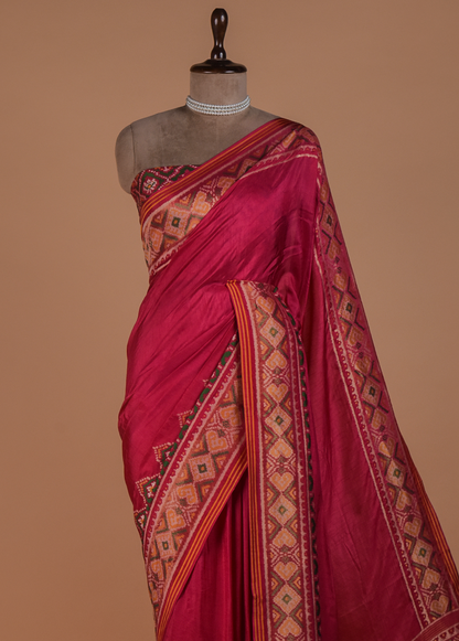 Pink Art Silk Patola Saree