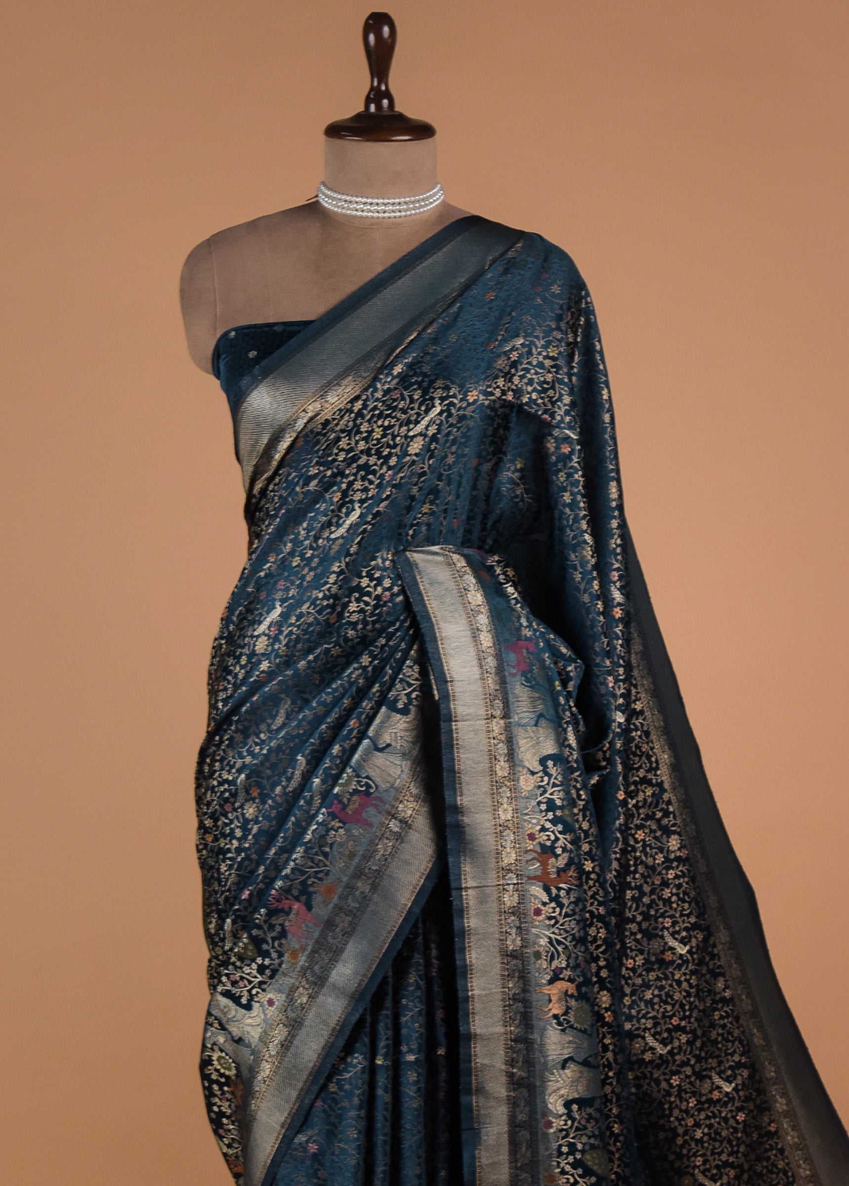 Blue Moroccan Silk Banarasi Saree