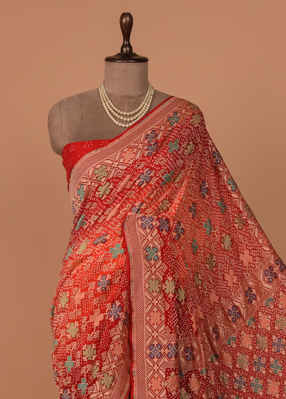 Red Georgette Bandhani Saree