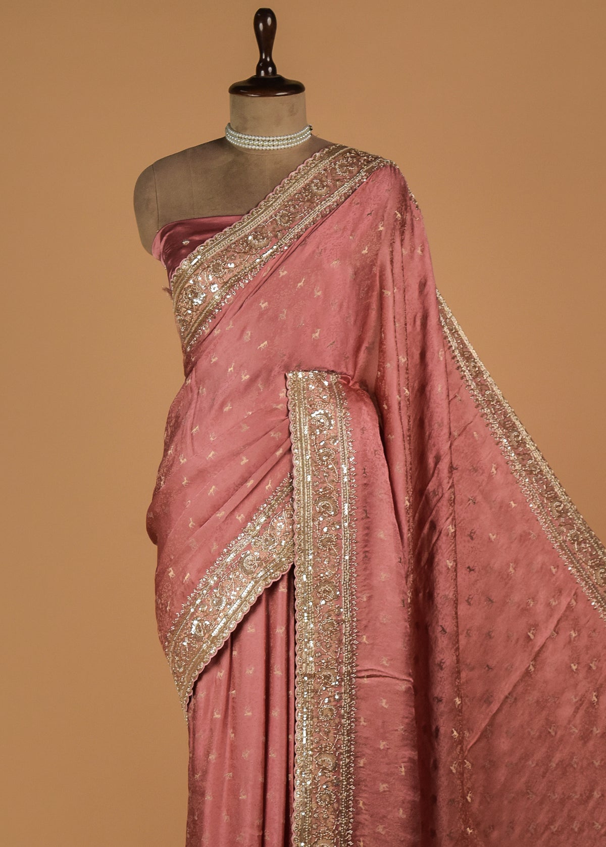 Pink Crepe Embroidered Saree