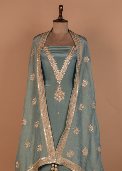 Blue Mushroo Silk Dress Material