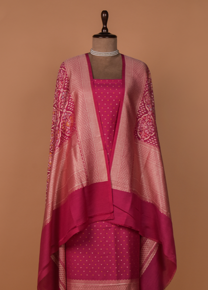 Pink Munga Tussar Silk Dress Material