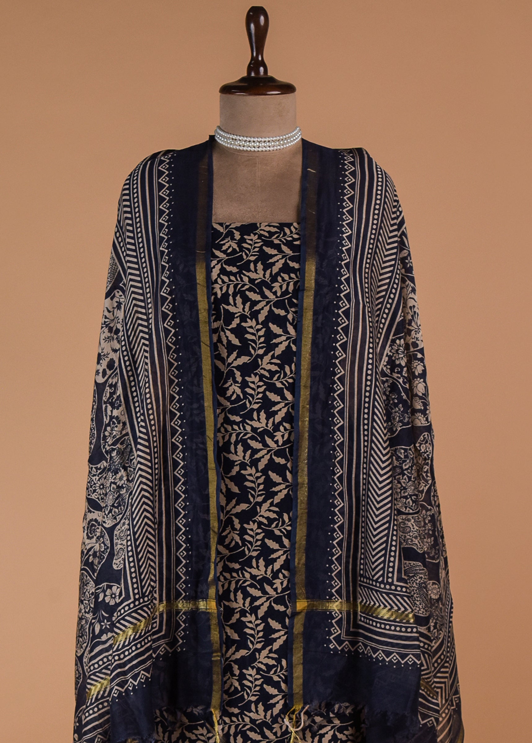 Blue Chanderi Cotton Dress Material