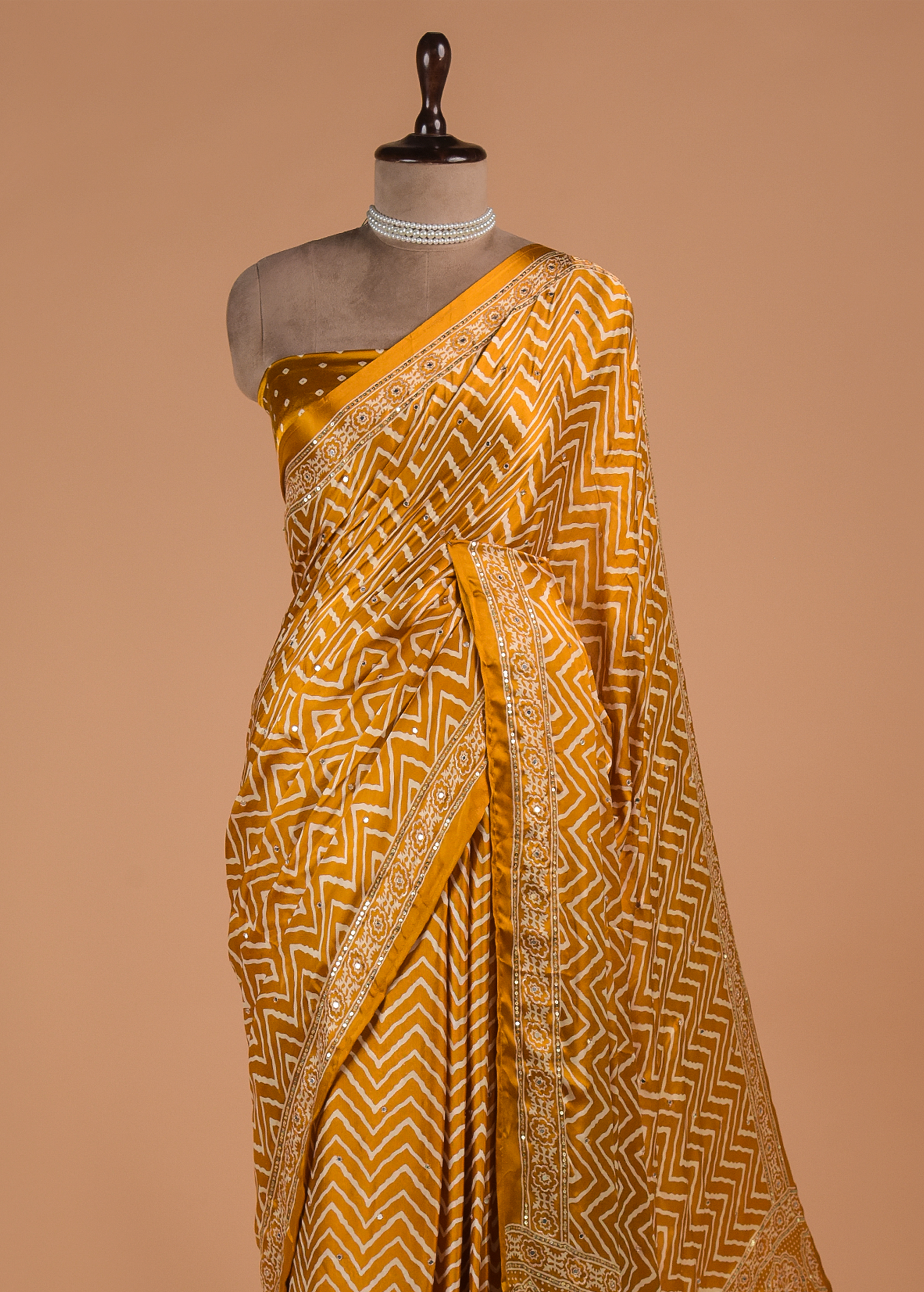 Yellow Banarasi Printed Crepe Silk Saree | Greenways