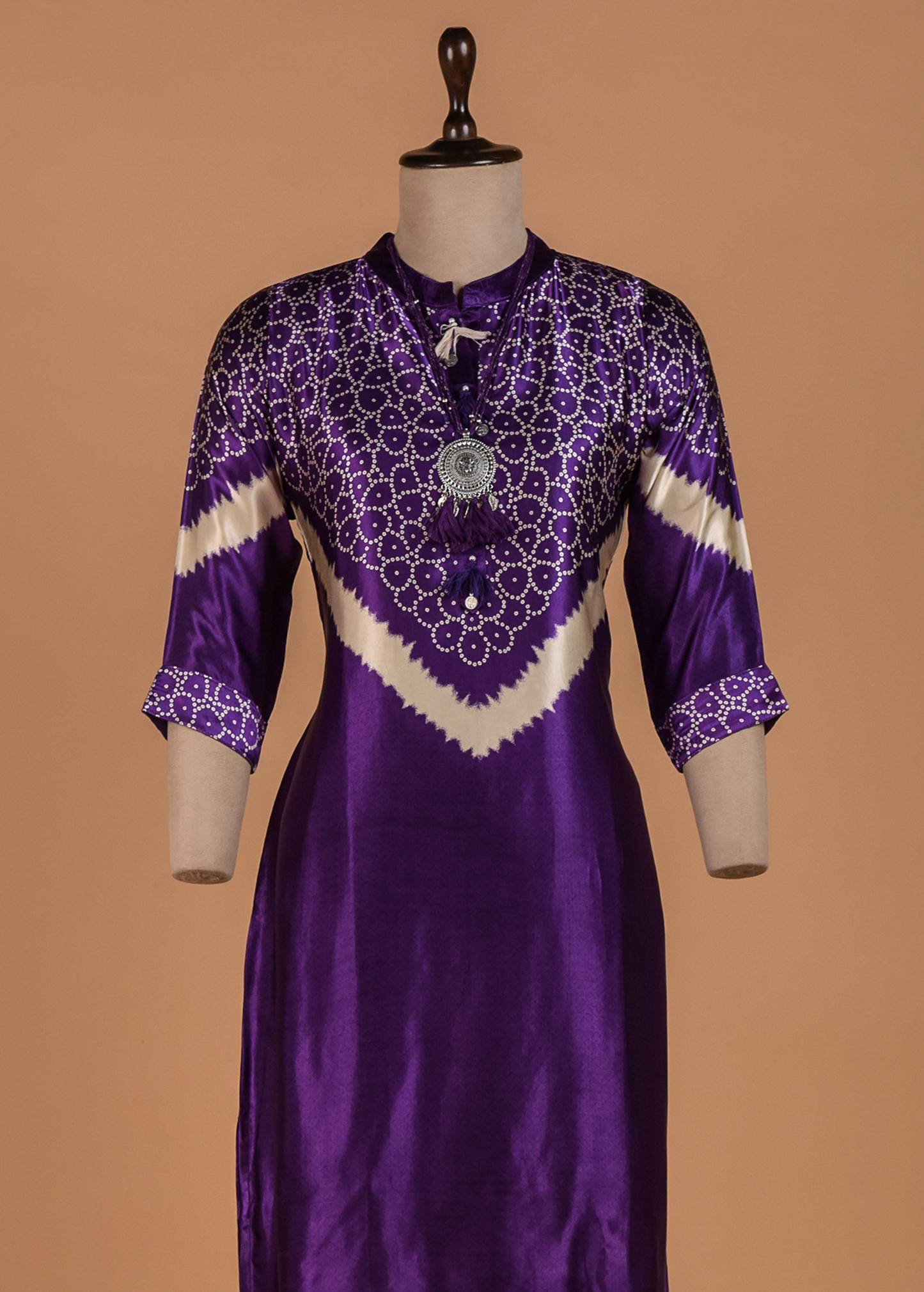 Purple Crepe Ssatin Kurti Set