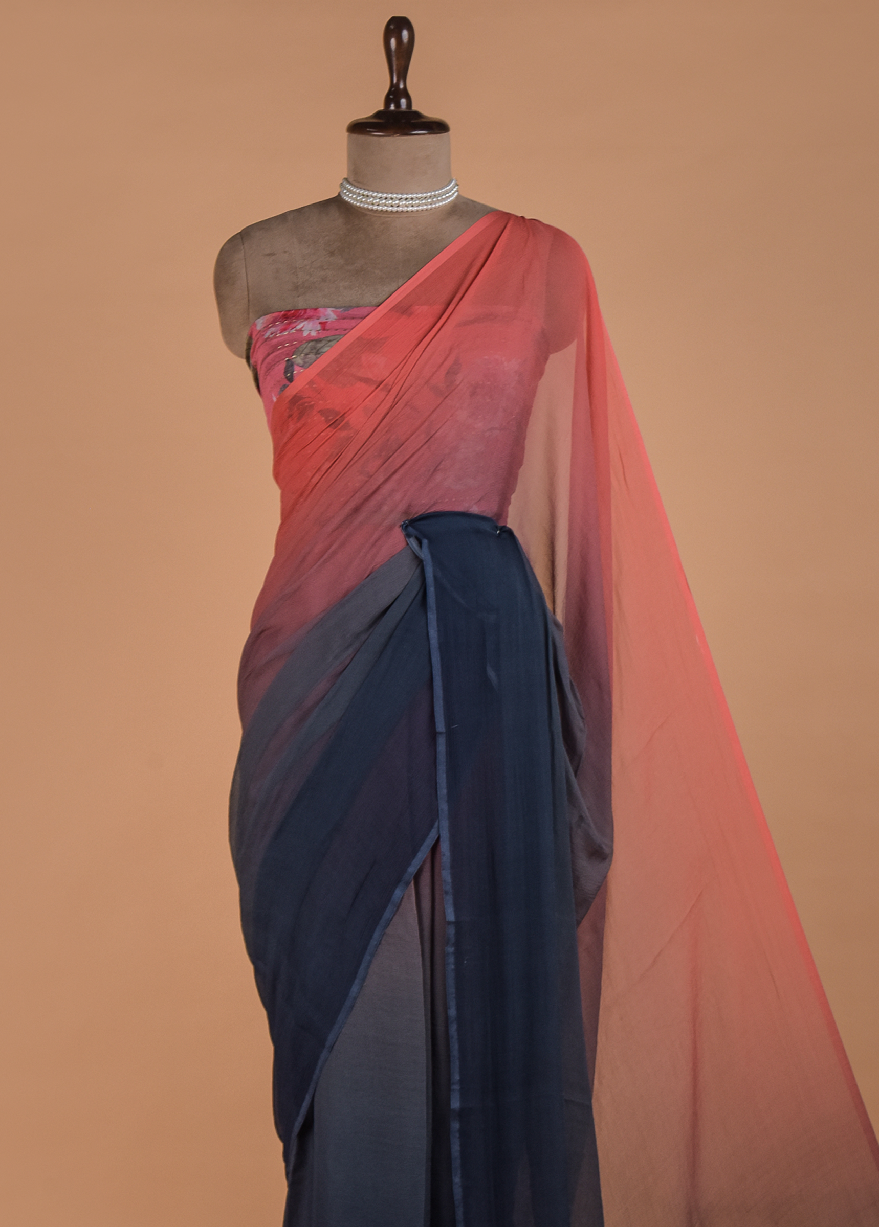 Multicolour Printed Chiffon Saree - Image 2 | Greenways Delhi