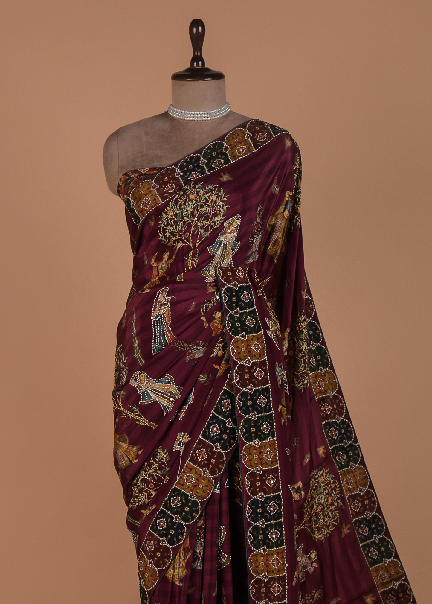 Red Crepe Embroidered Saree