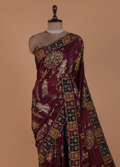 Red Crepe Embroidered Saree