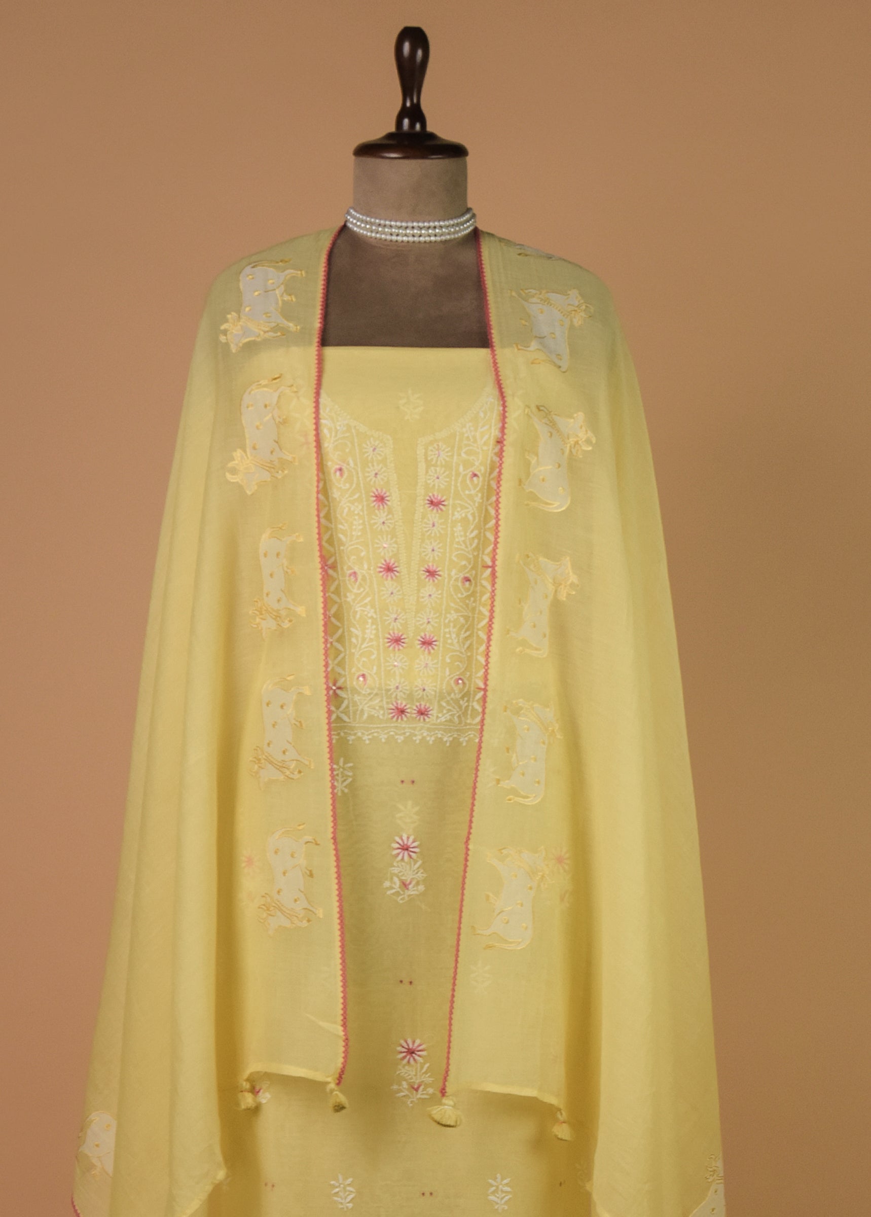 Yellow Mul Chanderi Dress Material