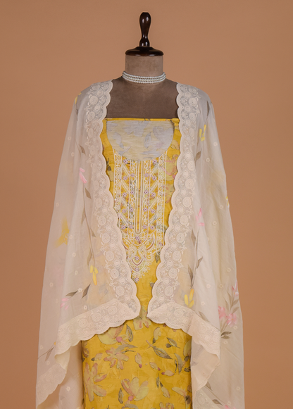 Yellow Cotton Dress Material