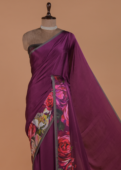 Purple Satin Printed Saree