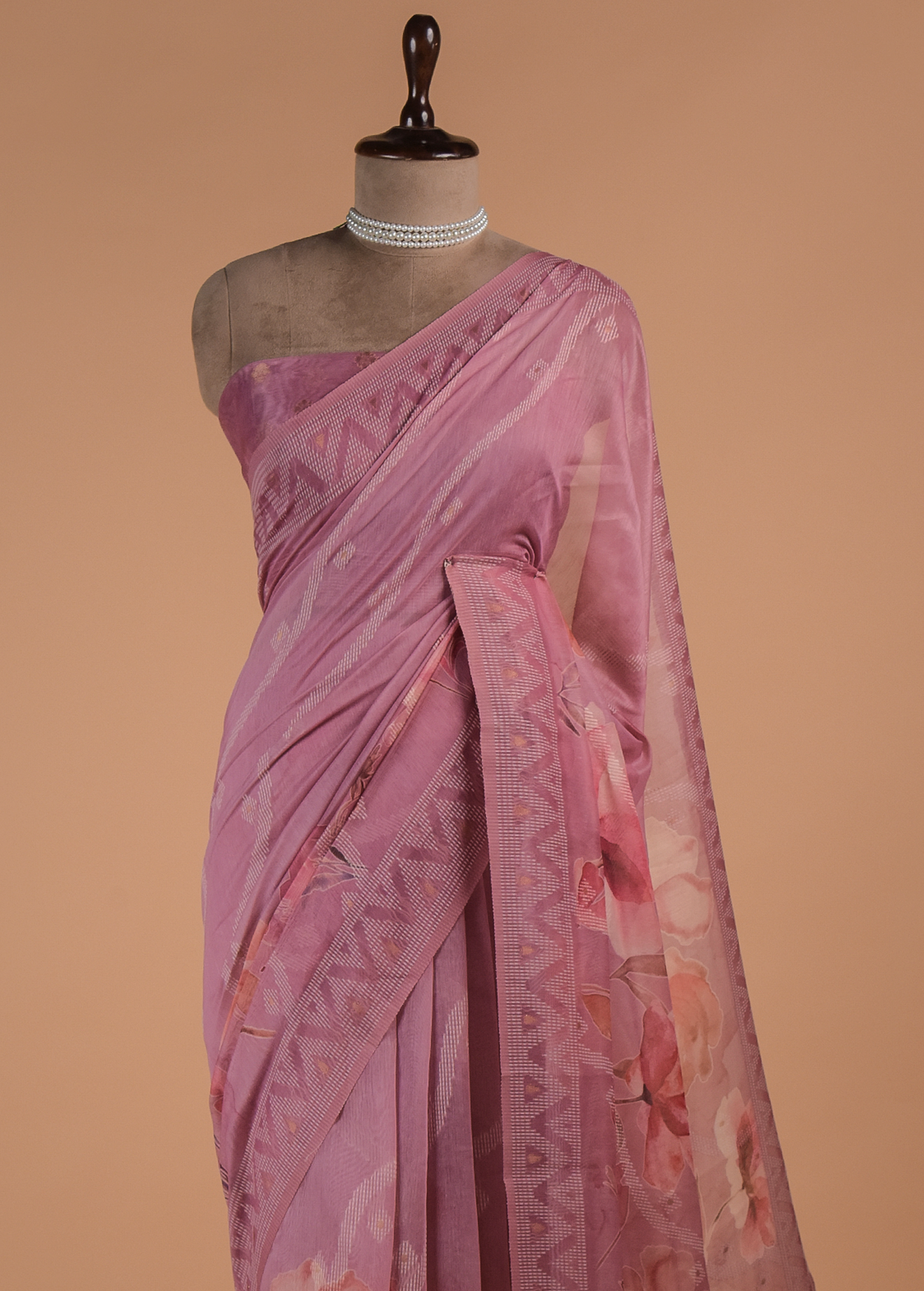Pink Cotton Printed Saree