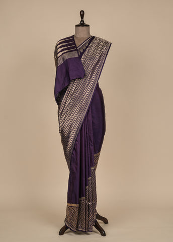 Purple Silk Banarasi Saree