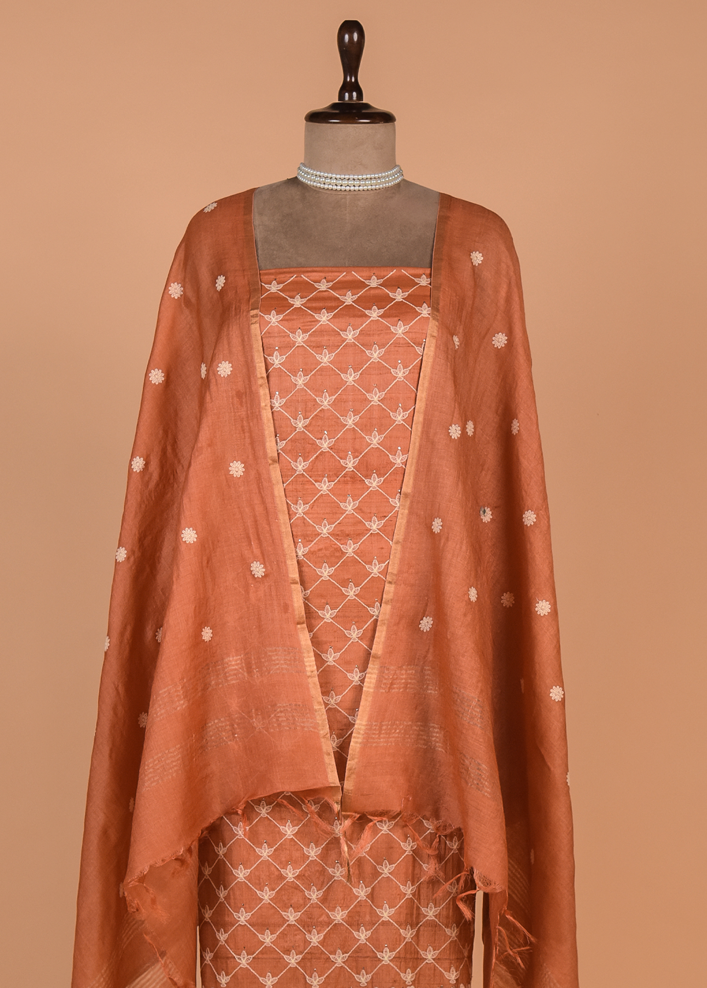 Orange Tussar Dress Material