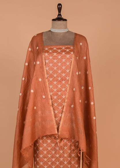 Orange Tussar Dress Material