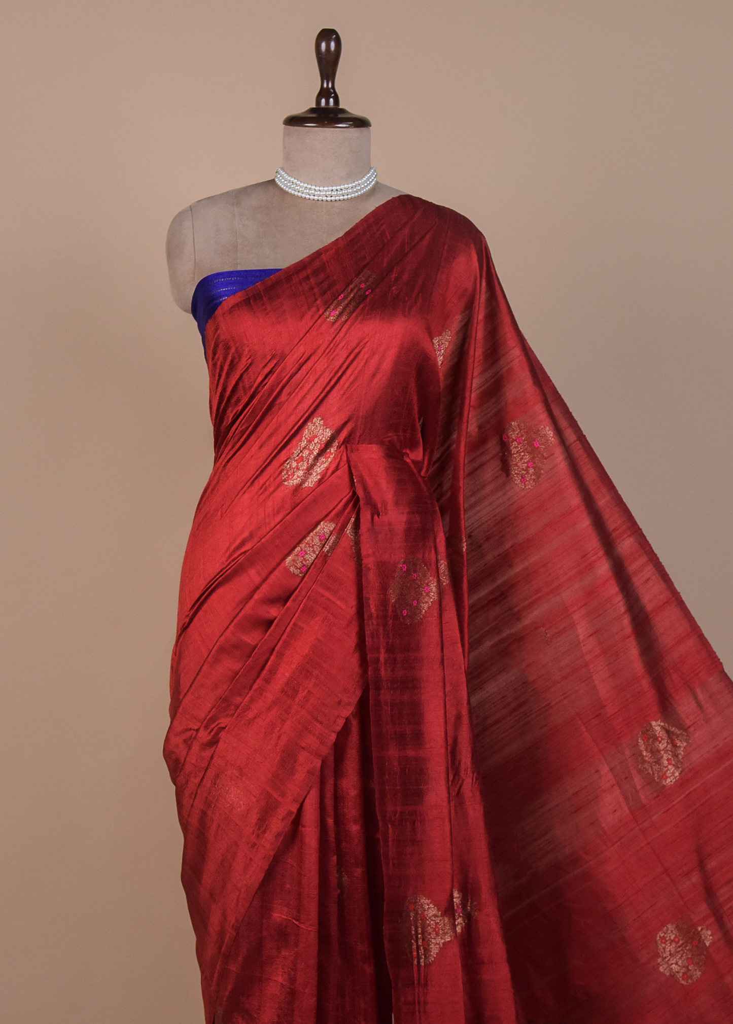 Red Raw Tussar Silk Banarasi Saree