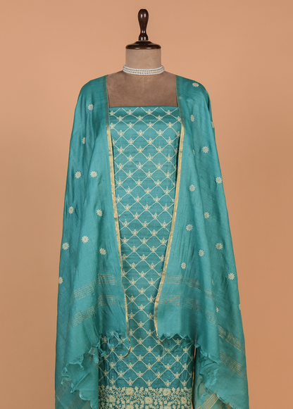 Blue Tussar Dress Material