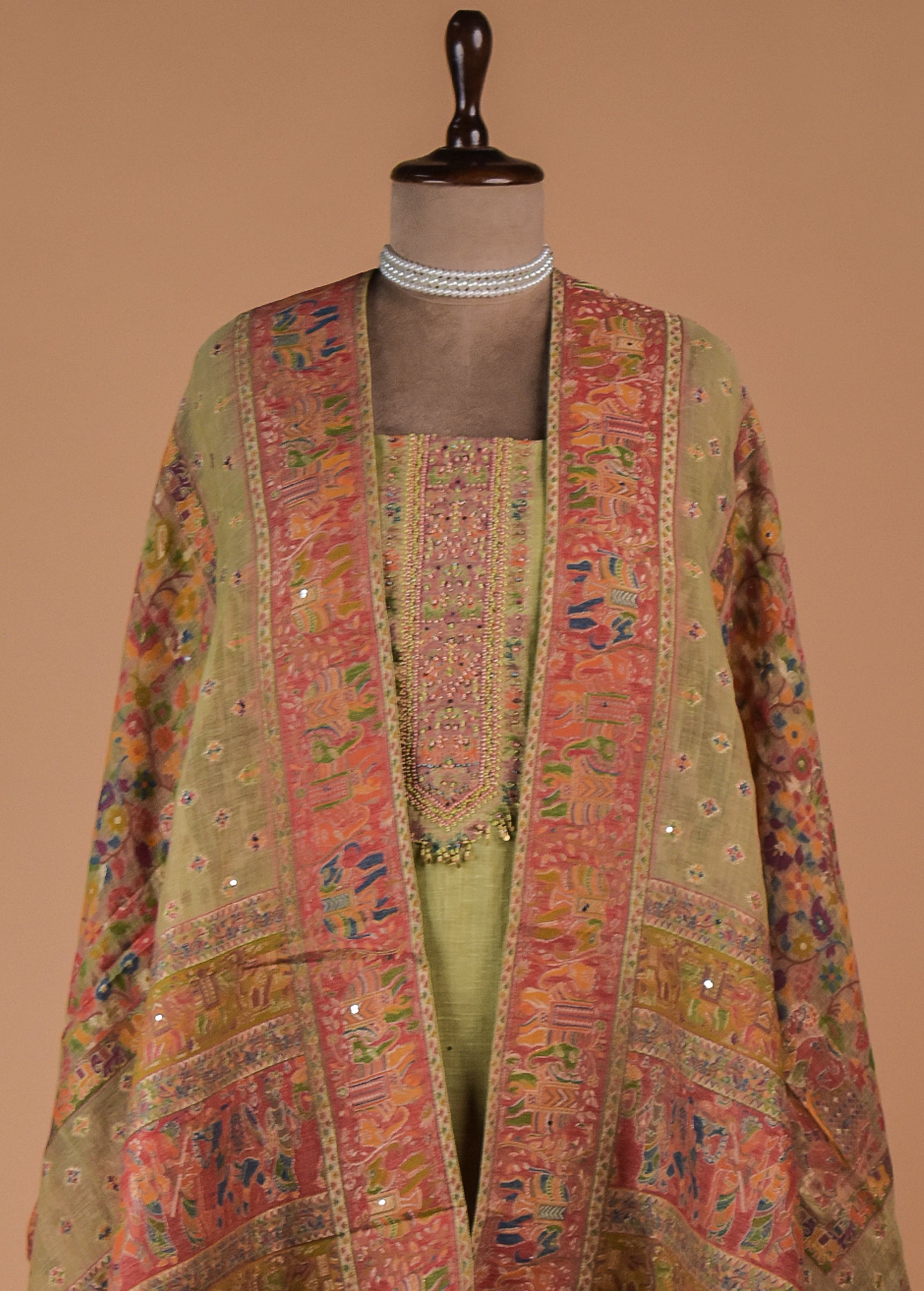 Green Cotton Tussar Dress Material