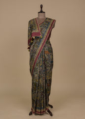 Multicoloured Tussar Kalamkari Kantha Saree