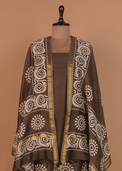Brown Chanderi Dress Material