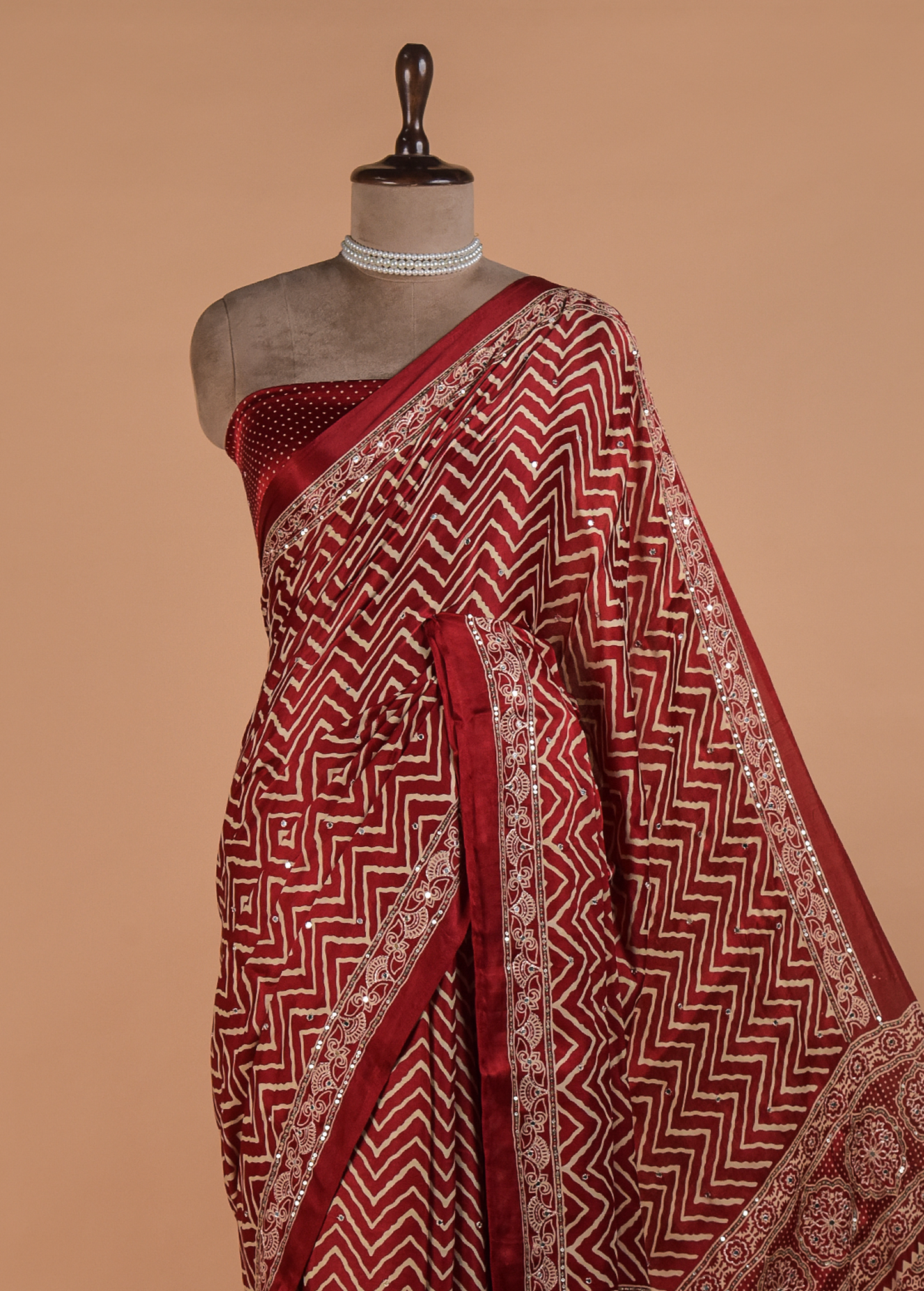 Red Hand Embroidered Crepe Silk Saree | Greenways