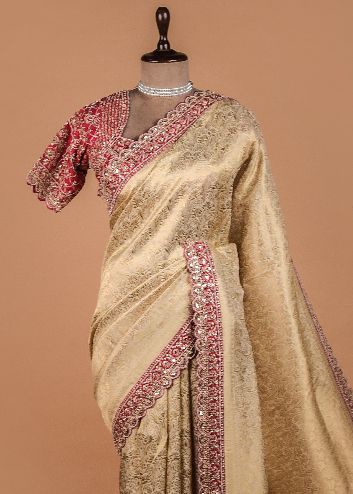 Cream Crepe Silk Banarasi Saree