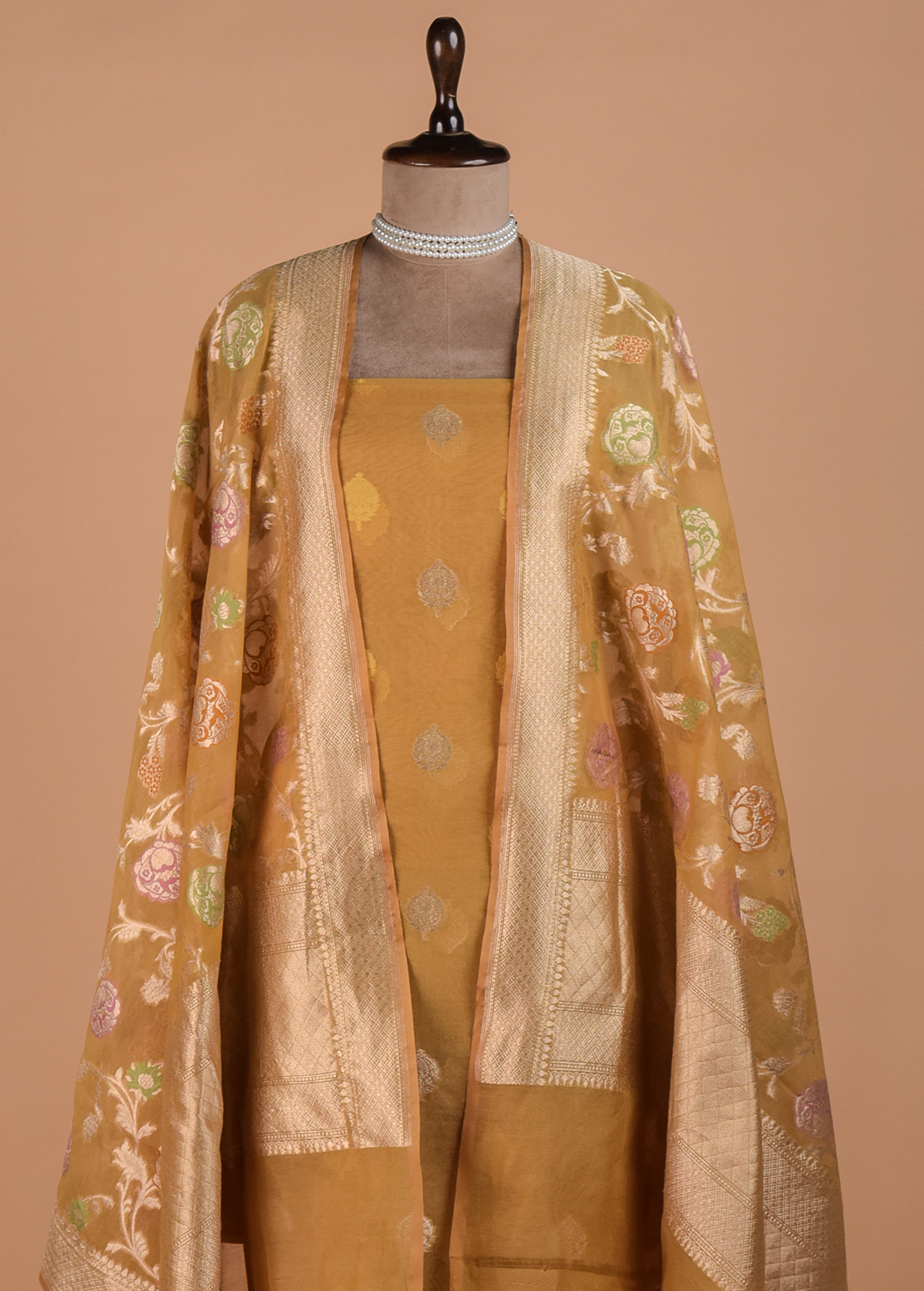Mustard Organza Dress Material - Image 2 | Greenways Delhi