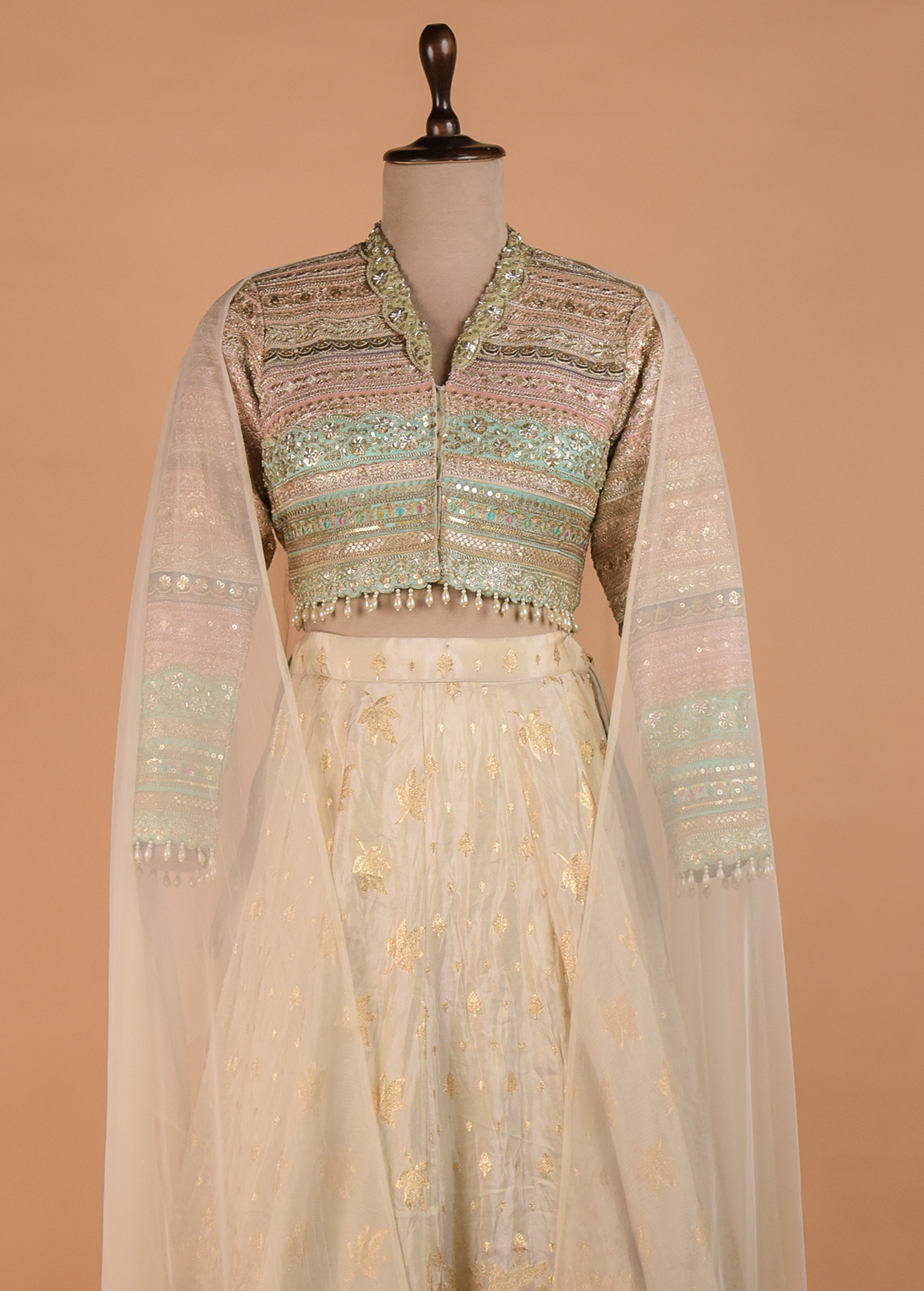 Cream Crepe Silk Lehenga - Image 2 | Greenways Delhi