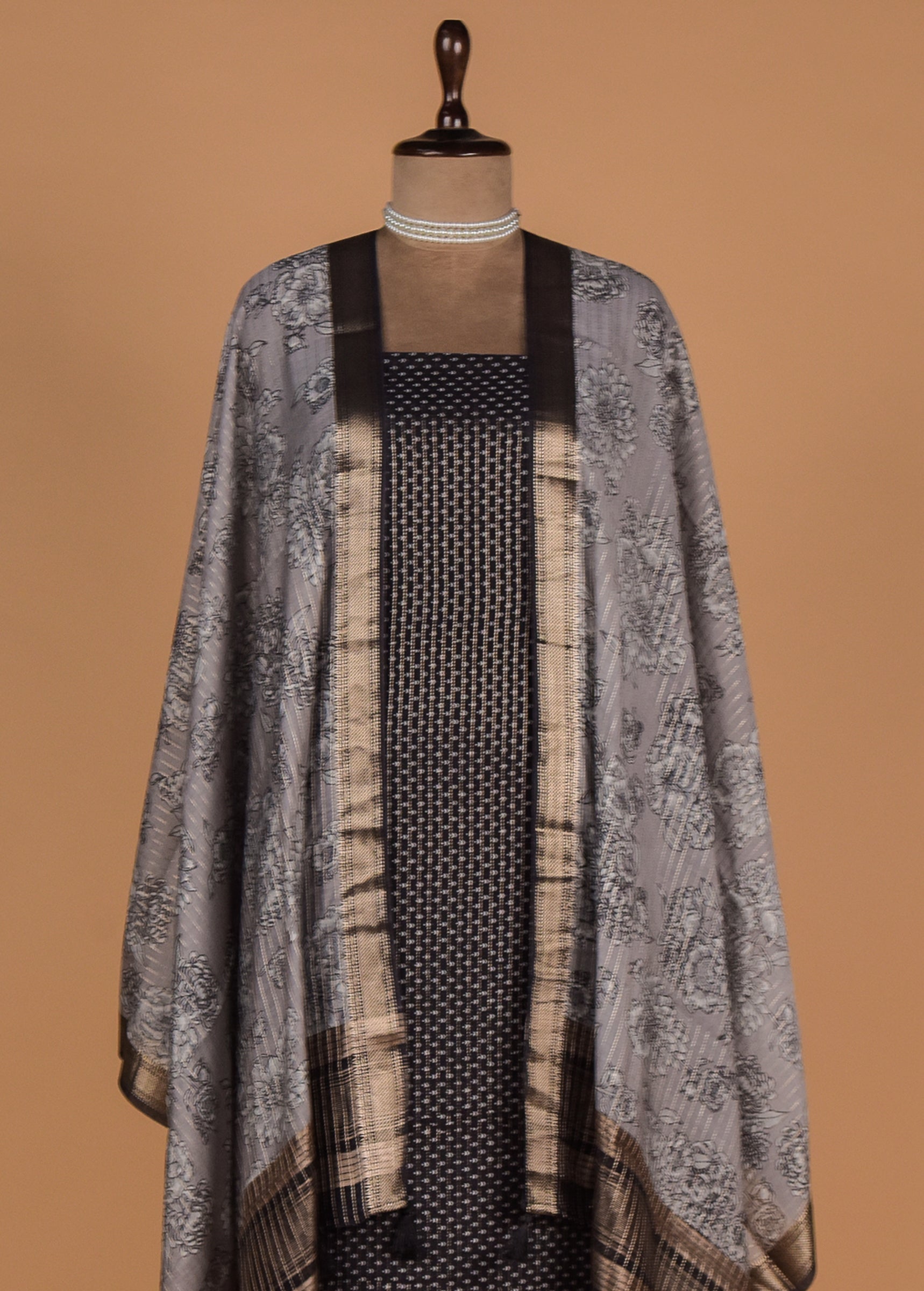 Black Muslin Crepe Dress Material