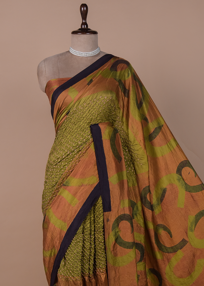 Green Tussar Bandhani Saree