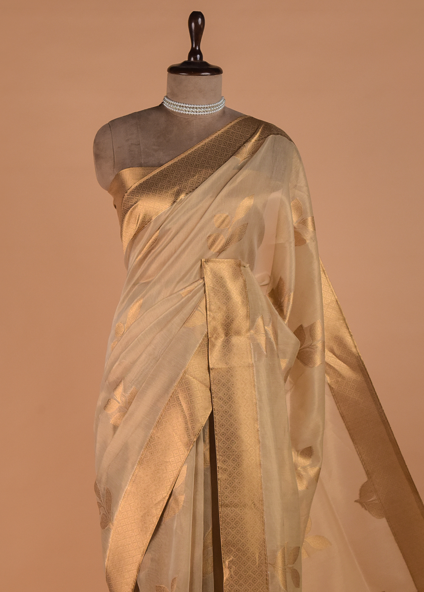 Golden Hand Embroidered Banarasi Saree - Image 2 | Greenways Delhi