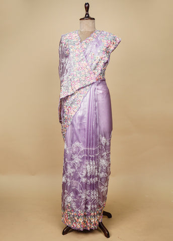 Purple Shimmer Tissue Embroidered Saree