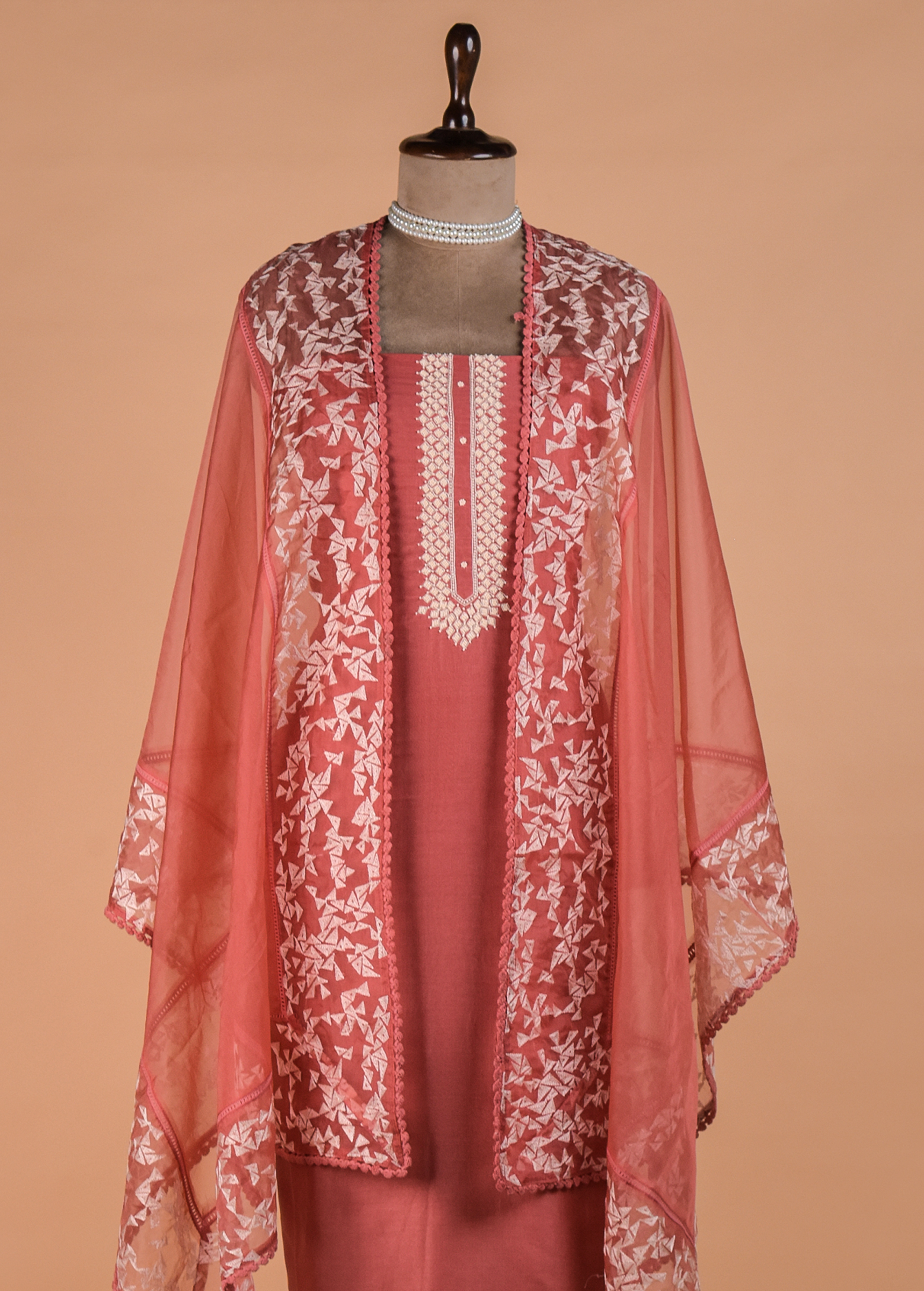 Peach Handwoven Chanderi Dress Material - Image 2 | Greenways Delhi