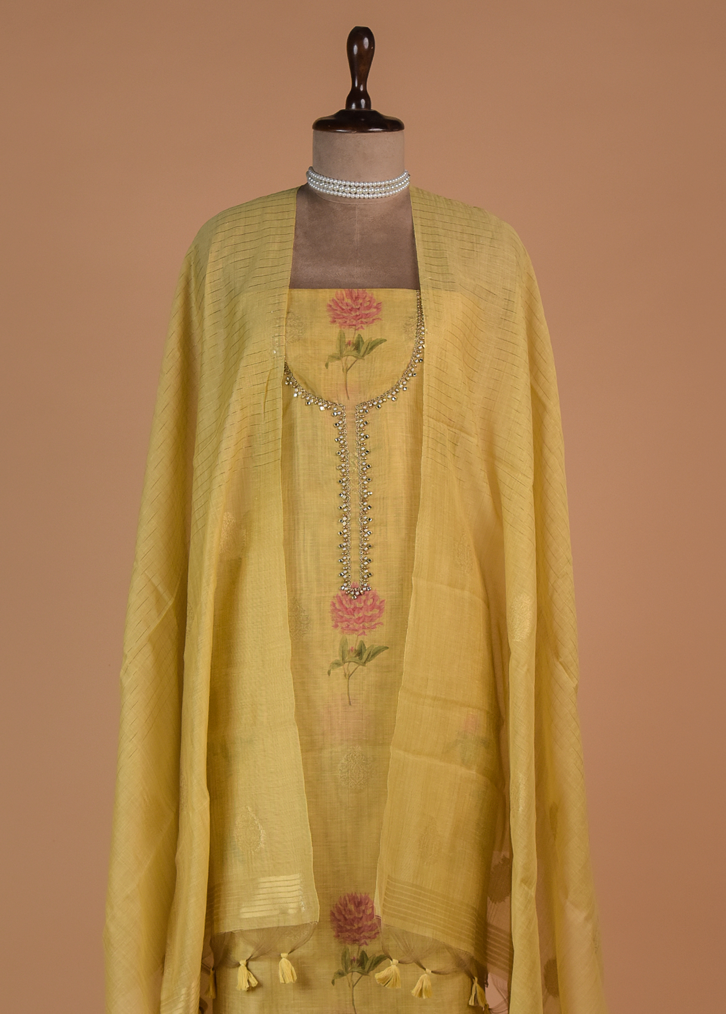 Yellow Chanderi Cotton Dress Material