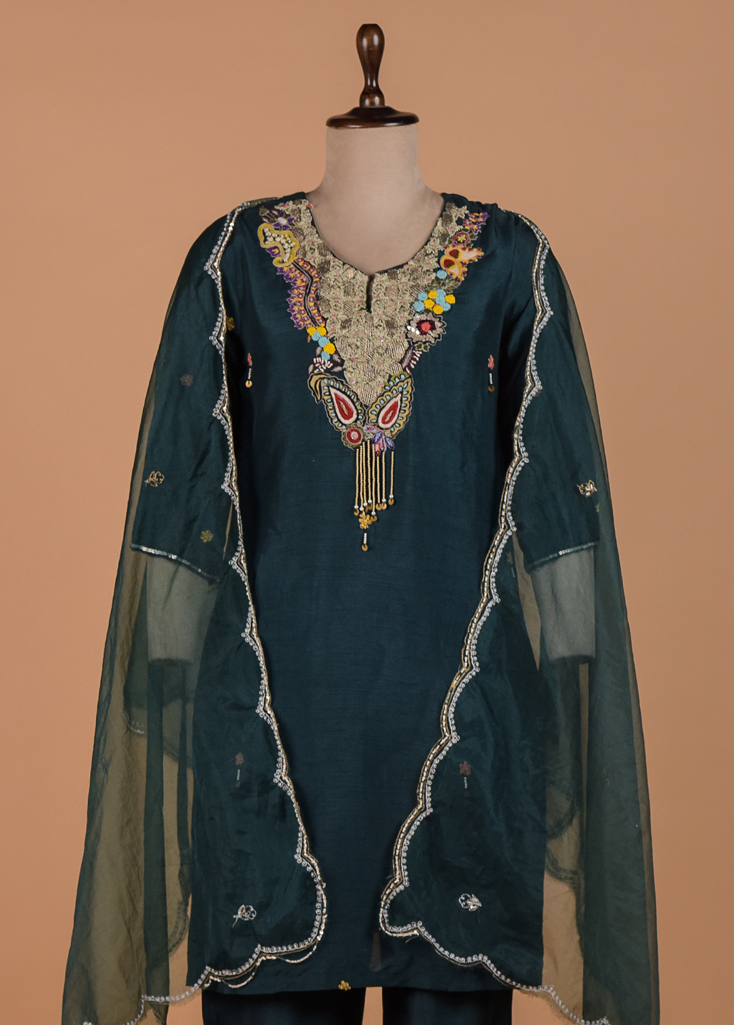 Blue Crepe Straight Suit Set