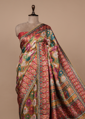 Multicoloured Satin Embroidered Saree