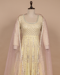 Yellow Cotton Silk Anarkali Set