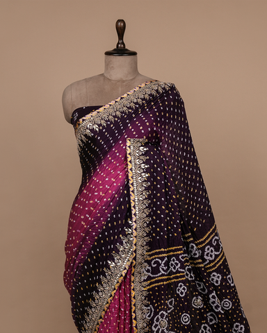 Multicoloured Gajji Silk Bandhani Saree