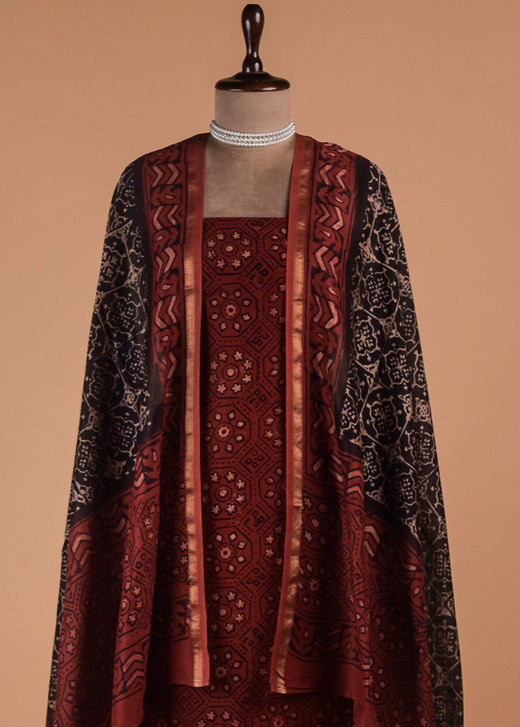 Black Chanderi Cotton Dress Material