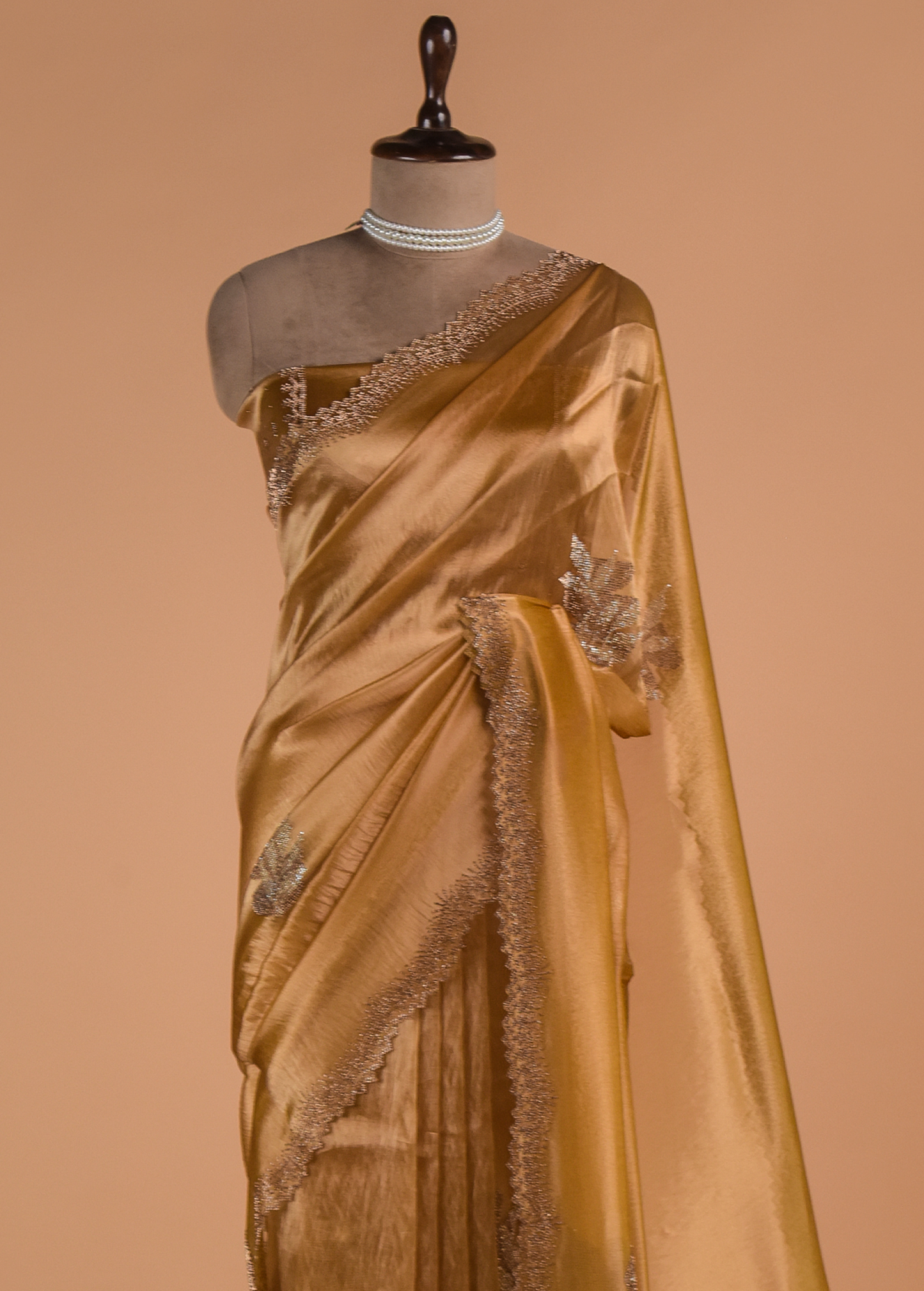 Gold Tissue Organza Embroidered Saree
