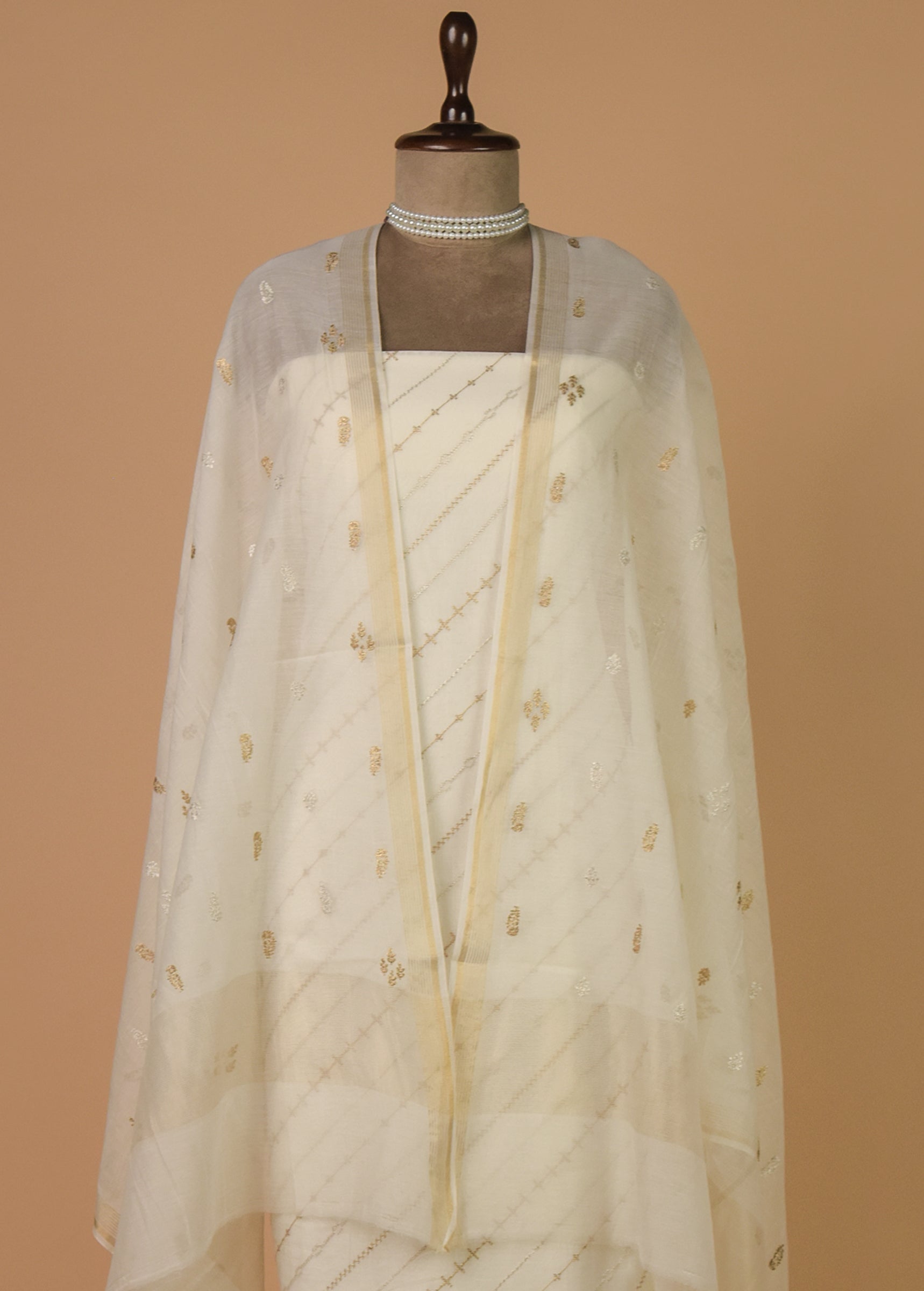 White Mul Chanderi Dress Material