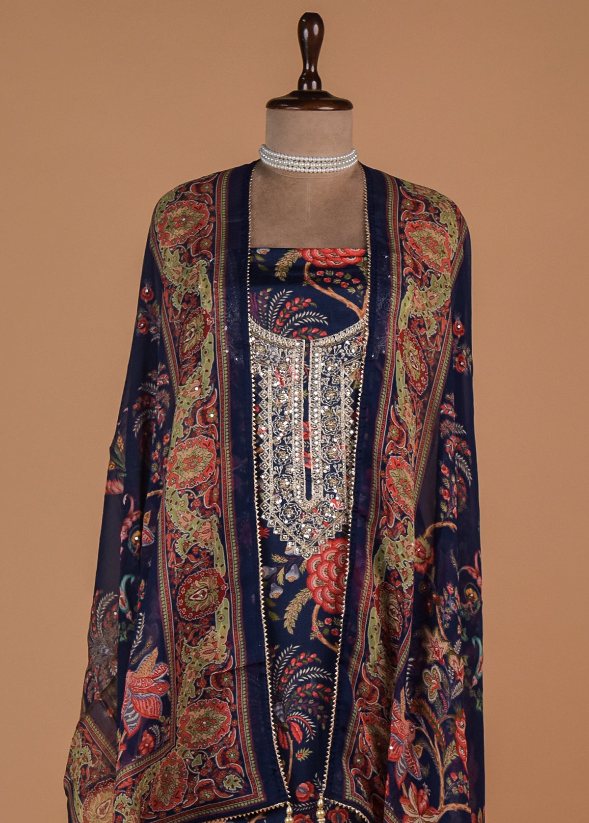 Blue Crepe Dress Material