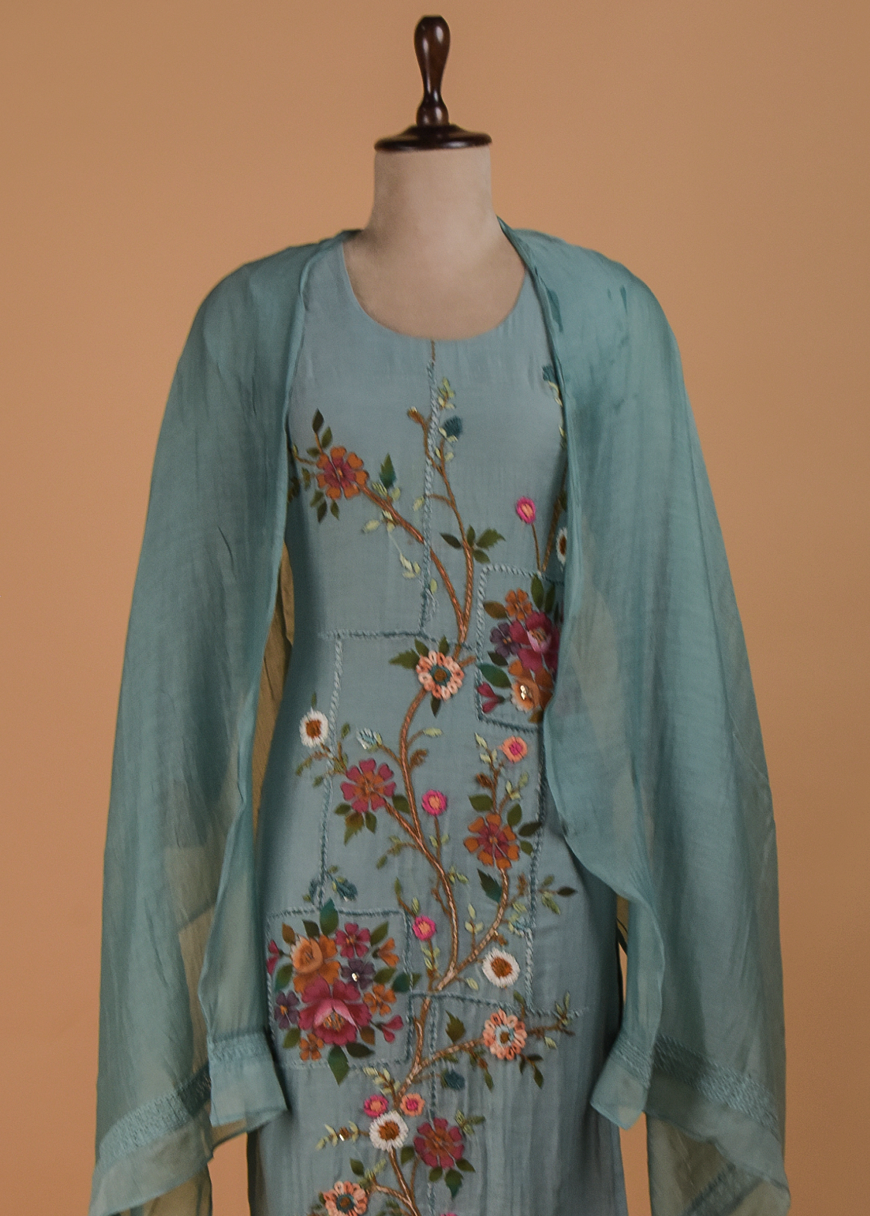 Blue Cotton Crepe Straight Set
